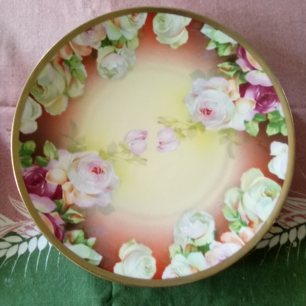 Pink Roses Austria Hand-painted Signed Plate with Gold Rim